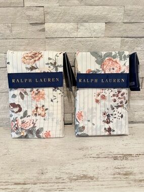 Ralph Lauren Thompson Floral Stripe Set Of 2 Standard Pillow Shams $370 NWT